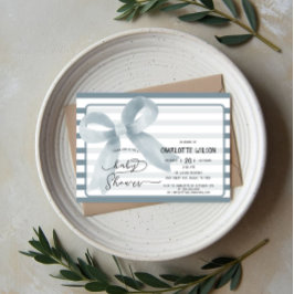 かわいい水彩埃っぽいブルーボウ赤ちゃんシャワー 招待状