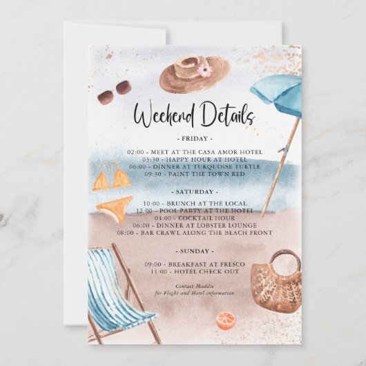 かわいい水彩夏のバチェロレッテ週末 招待状 (裏面)