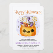 かわいい水彩大人ミニマルハローウィンパーティ 招待状 (正面/裏面)