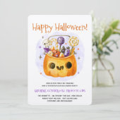 かわいい水彩大人ミニマルハローウィンパーティ 招待状 (スタンド正面)