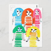 かわいい水彩女の子のファンキーアーモダント ポストカード (正面/裏面)