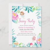 かわいい水彩妖精のガーデンバースデーパーティー 招待状 (正面)