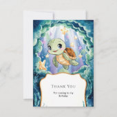 かわいい水彩子どもウミガメ誕生日 サンキューカード (正面)