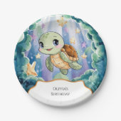 かわいい水彩子どもウミガメ誕生日 ペーパープレート (正面)