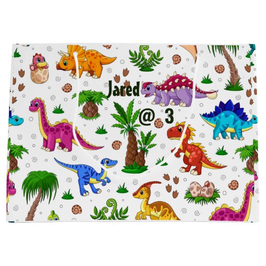 かわいい水彩子供たちの誕生日恐竜 ラージペーパーバッグ (正面)