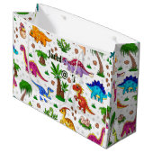 かわいい水彩子供たちの誕生日恐竜 ラージペーパーバッグ (正面アングル)