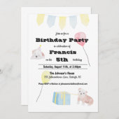 かわいい水彩子犬をテーマにした子ども誕生日 招待状 (正面/裏面)