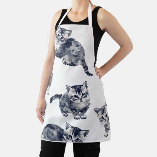 かわいい水彩子猫の柄スタイリッシュ エプロン (インサイチュ)