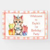 かわいい水彩子猫をテーマにした誕生日 横断幕 (横)
