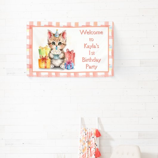 かわいい水彩子猫をテーマにした誕生日 横断幕 (インサイチュ)