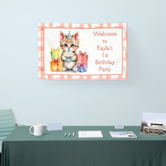かわいい水彩子猫をテーマにした誕生日 横断幕 (トレードショー)