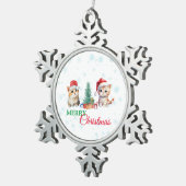 かわいい水彩子猫サンタ・クリスマスパーティーC スノーフレークピューターオーナメント (右)