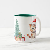 かわいい水彩子猫サンタ・クリスマスパーティーC ツートーンマグカップ (正面右)