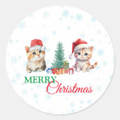 かわいい水彩子猫サンタ・クリスマスパーティーC ラウンドシール (正面)