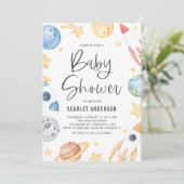 かわいい水彩宇宙テーマベビーシャワー 招待状 (スタンド正面)