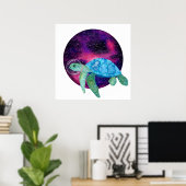 かわいい水彩宇宙飛行士タートルイラストレーション ポスター (ホームオフィス)