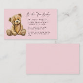 かわいい水彩小さなクマのピンクの女の子の赤ちゃんシャワー エンクロージャーカード (正面/裏面)
