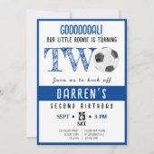 かわいい水彩小さなルーキーサッカー第2誕生日 招待状 (正面)