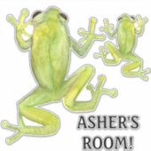 かわいい水彩小さな少年の部屋ツリーカエル名 シール (正面)