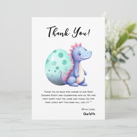 かわいい水彩小さな恐竜の赤ちゃんシャワー サンキューカード (スタンド正面)