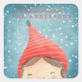 かわいい水彩小妖精や小人クリスマスプレゼント スクエアシール (正面)