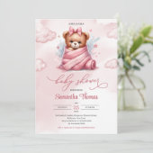 かわいい水彩少女テディベアのおむつ付き弓 招待状 (スタンド正面)