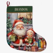 かわいい水彩少年たち名前Santa ラージクリスマスストッキング (正面)