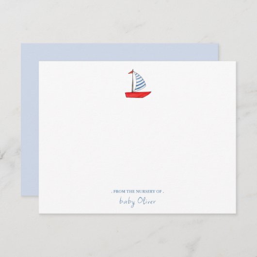 かわいい水彩帆船航海のベビー サンキューカード (正面/裏面)