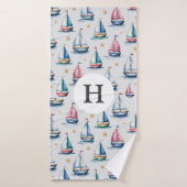 かわいい水彩帆船&ネームキッズ バスタオル (バスタオル)