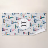 かわいい水彩帆船&ネームキッズ バスタオル (バスタオル)