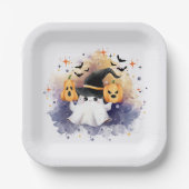 かわいい水彩幽霊カボチャ赤ちゃんシャワー ペーパープレート (正面)