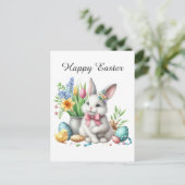 かわいい水彩復活祭のバニーの花メッセージを追加 シーズンポストカード (スタンド正面)