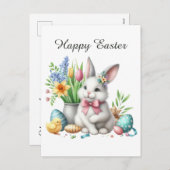 かわいい水彩復活祭のバニーの花メッセージを追加 シーズンポストカード (正面/裏面)