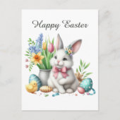 かわいい水彩復活祭のバニーの花メッセージを追加 シーズンポストカード (正面)