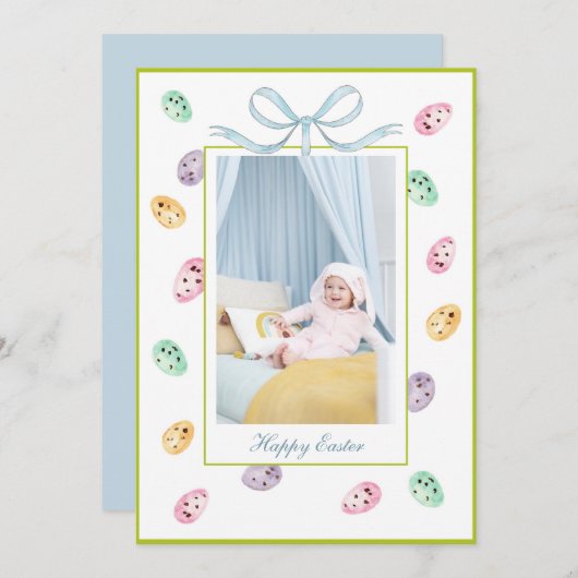 かわいい水彩復活祭の卵カードと写真 案内状 (正面/裏面)