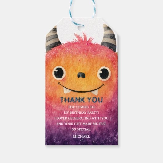 かわいい水彩怪獣キッズ誕生日ありがとう ギフトタグ (正面)