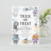 かわいい水彩怪獣ハロウィーン誕生パーティー 招待状 (スタンド正面)