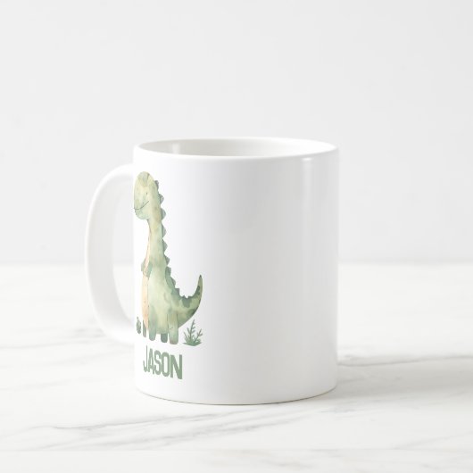 かわいい水彩恐竜と子供の名前 コーヒーマグカップ (正面左)
