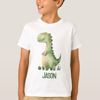 かわいい水彩恐竜と子供の名前 Tシャツ