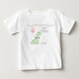 かわいい水彩恐竜のバースデーボーイ オリジナルデザイン ベビーTシャツ