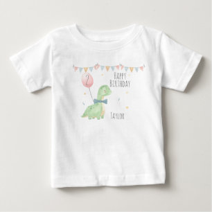 かわいい水彩恐竜のバースデーボーイ オリジナルデザイン ベビーTシャツ