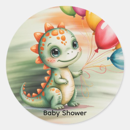 かわいい水彩恐竜のベビーシャワー ラウンドシール (正面)