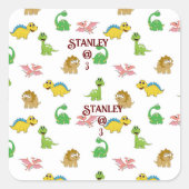 かわいい水彩恐竜の動物模様誕生日 スクエアシール (正面)