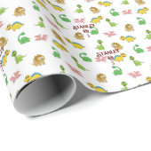かわいい水彩恐竜の動物模様誕生日 ラッピングペーパー (ロールコーナー)