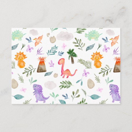 かわいい水彩恐竜の本の赤ちゃんシャワー エンクロージャーカード (裏面)