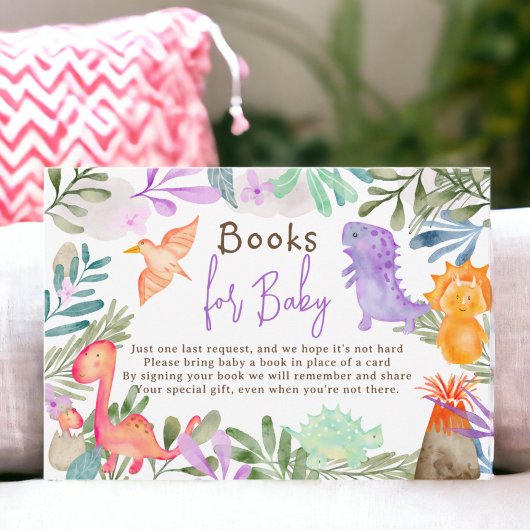 かわいい水彩恐竜の本の赤ちゃんシャワー エンクロージャーカード