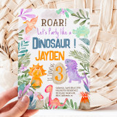 かわいい水彩恐竜の緑の子供の誕生日 招待状