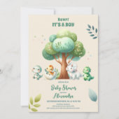 かわいい水彩恐竜の緑の少年の赤ちゃんシャワー 招待状 (正面)