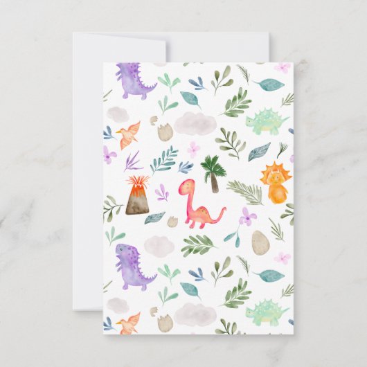 かわいい水彩恐竜の緑の赤ちゃんシャワー サンキューカード (裏面)