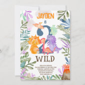 かわいい水彩恐竜の緑2野生の誕生日 招待状 (正面)